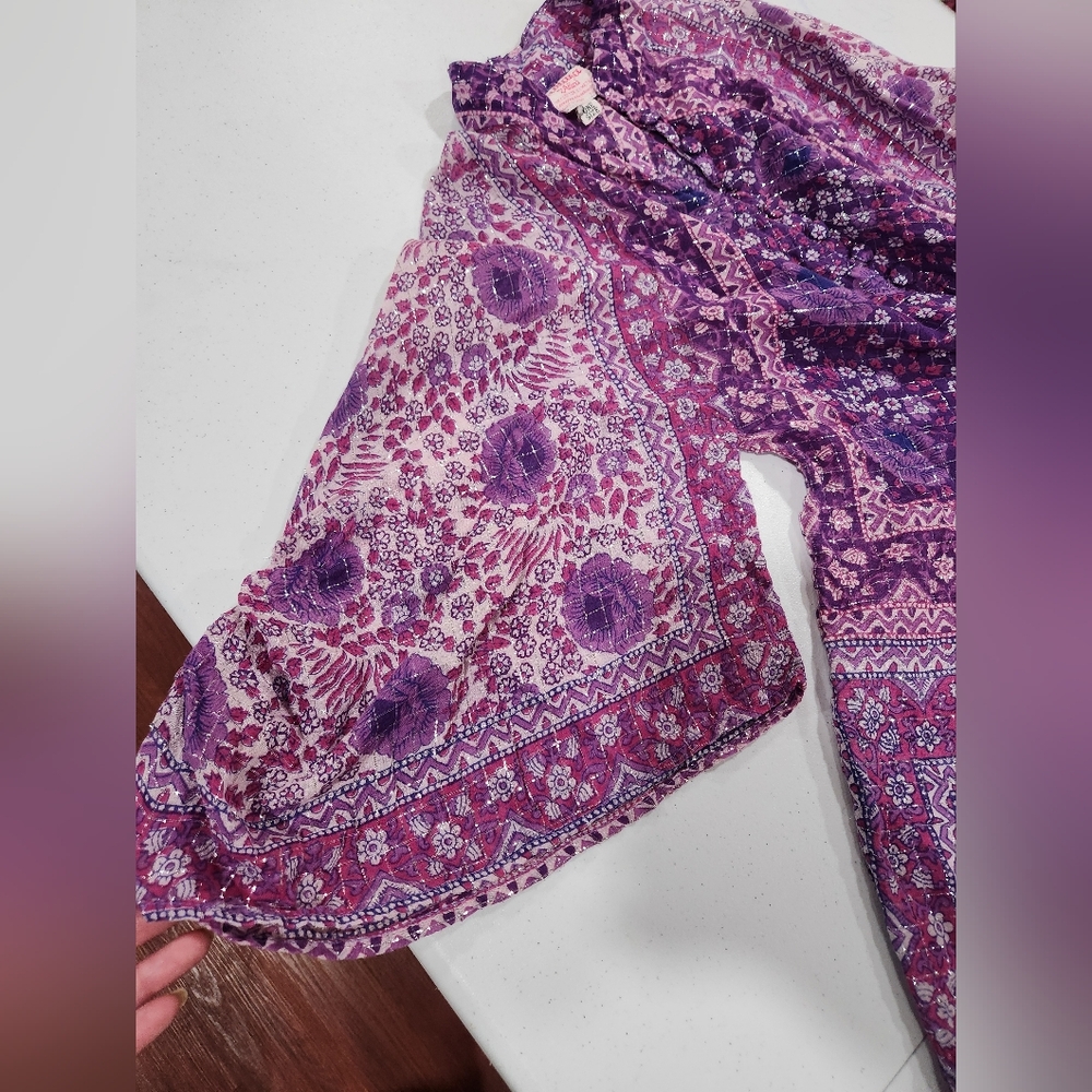 Vintage Adini Sultana Indian Lurex Bohemian Purple Maxi Dress Metallic Kaftan - Picture 5 of 9